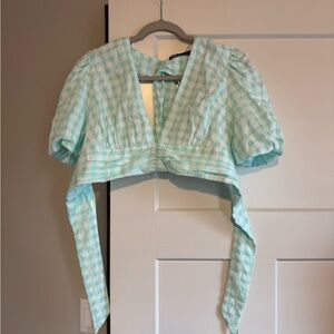 Zara Turquoise Gingham Tie Top